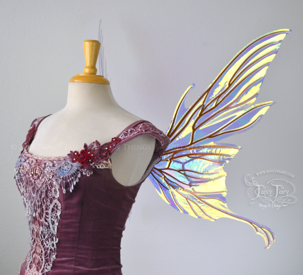 Morgana Iridescent Fairy Wings in Clear Diamond Fire with Copper Veins