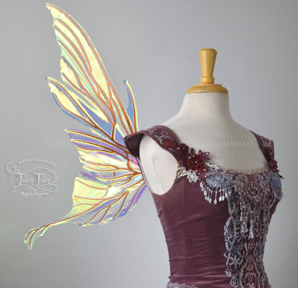 Morgana Iridescent Fairy Wings in Clear Diamond Fire with Copper Veins