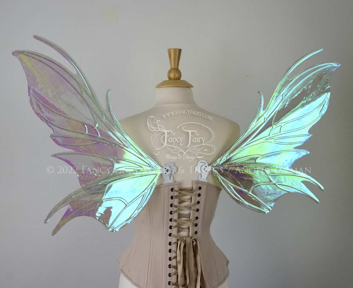 Nightshade Iridescent Convertible Fairy Wings in Absinthe with White veins