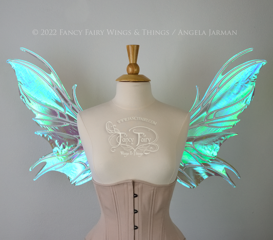 Nightshade Iridescent Convertible Fairy Wings in Absinthe with White veins