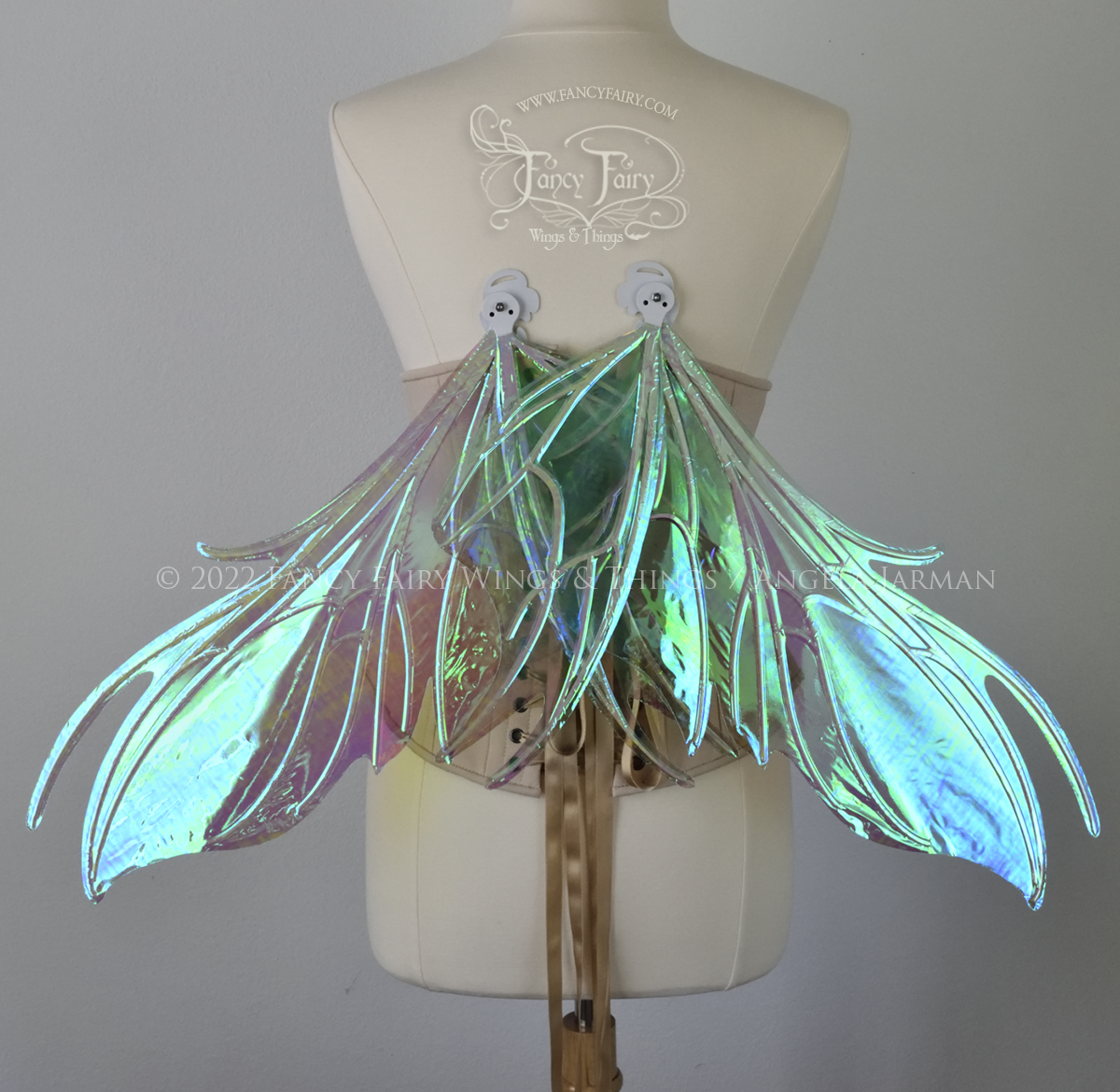 Nightshade Iridescent Convertible Fairy Wings in Absinthe with White veins