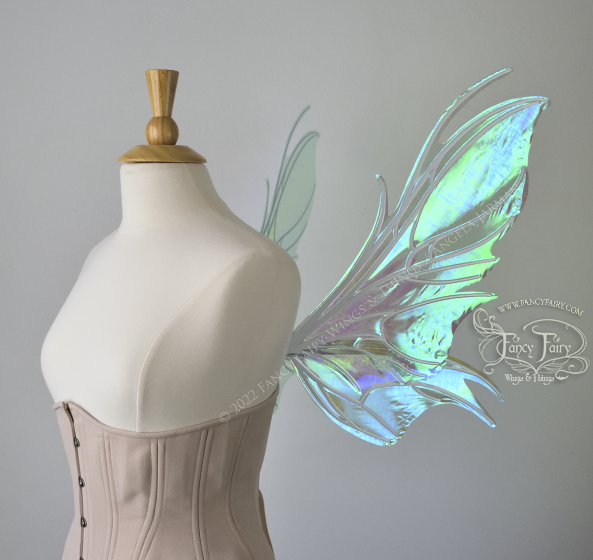 Nightshade Iridescent Convertible Fairy Wings in Absinthe with White veins