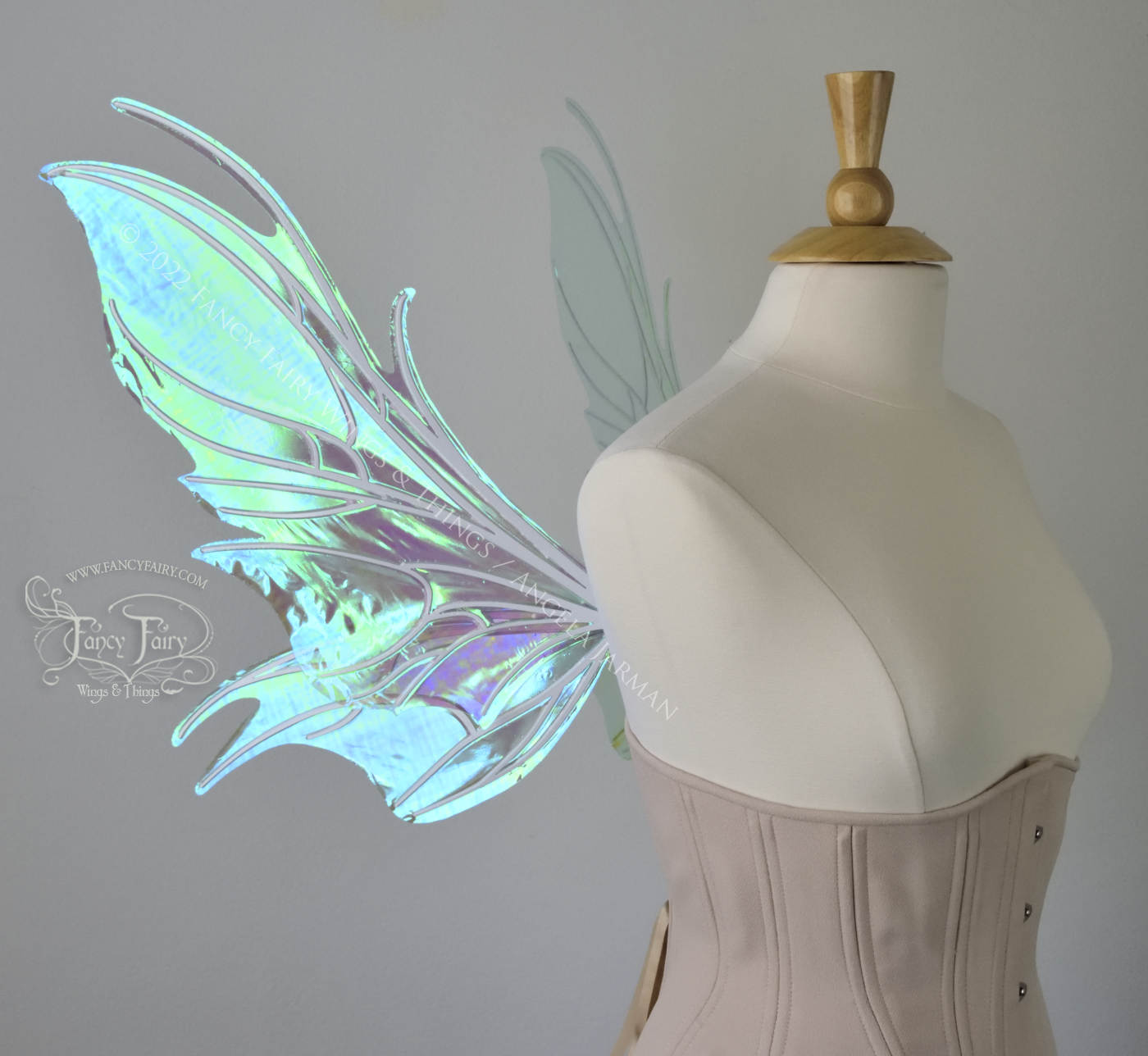 Nightshade Iridescent Convertible Fairy Wings in Absinthe with White veins