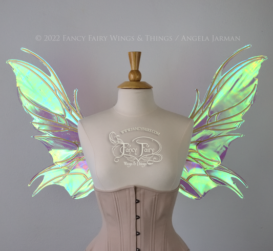 Nightshade Iridescent Convertible Fairy Wings in Aurora with Candy Coat Gold veins