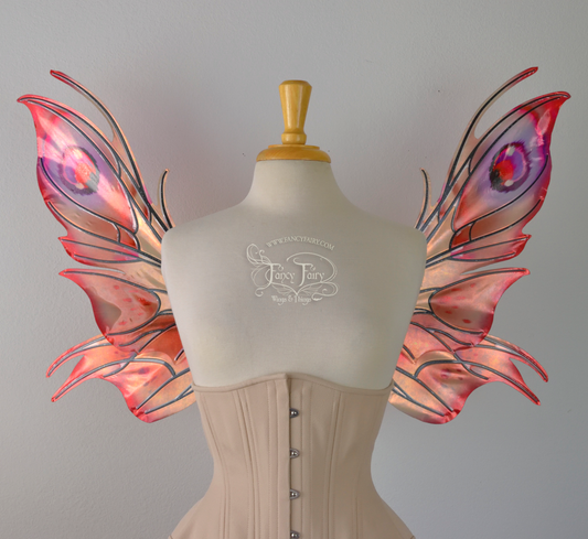 Nightshade Painted Iridescent Convertible Fairy Wings in "Autumn Fire Moth" with Black veins