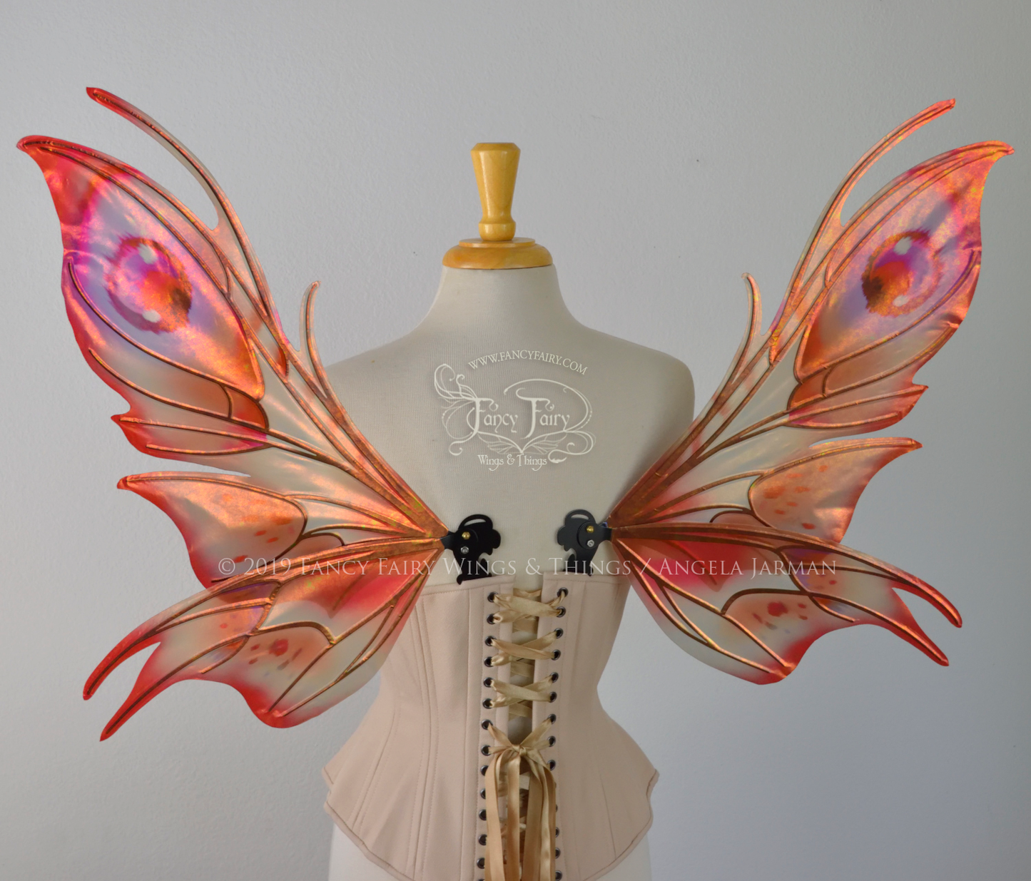 Nightshade Painted Iridescent Convertible Fairy Wings in "Autumn Fire Moth" with Black veins