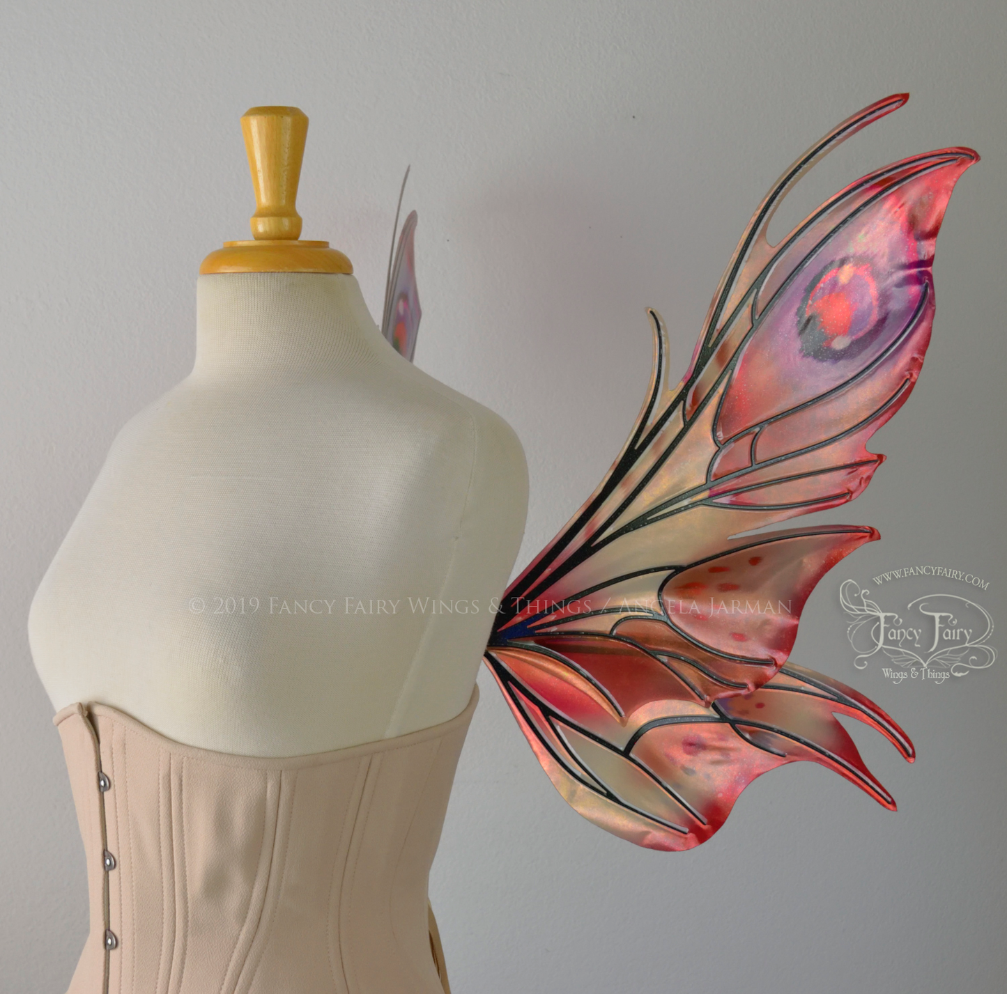 Nightshade Painted Iridescent Convertible Fairy Wings in "Autumn Fire Moth" with Black veins