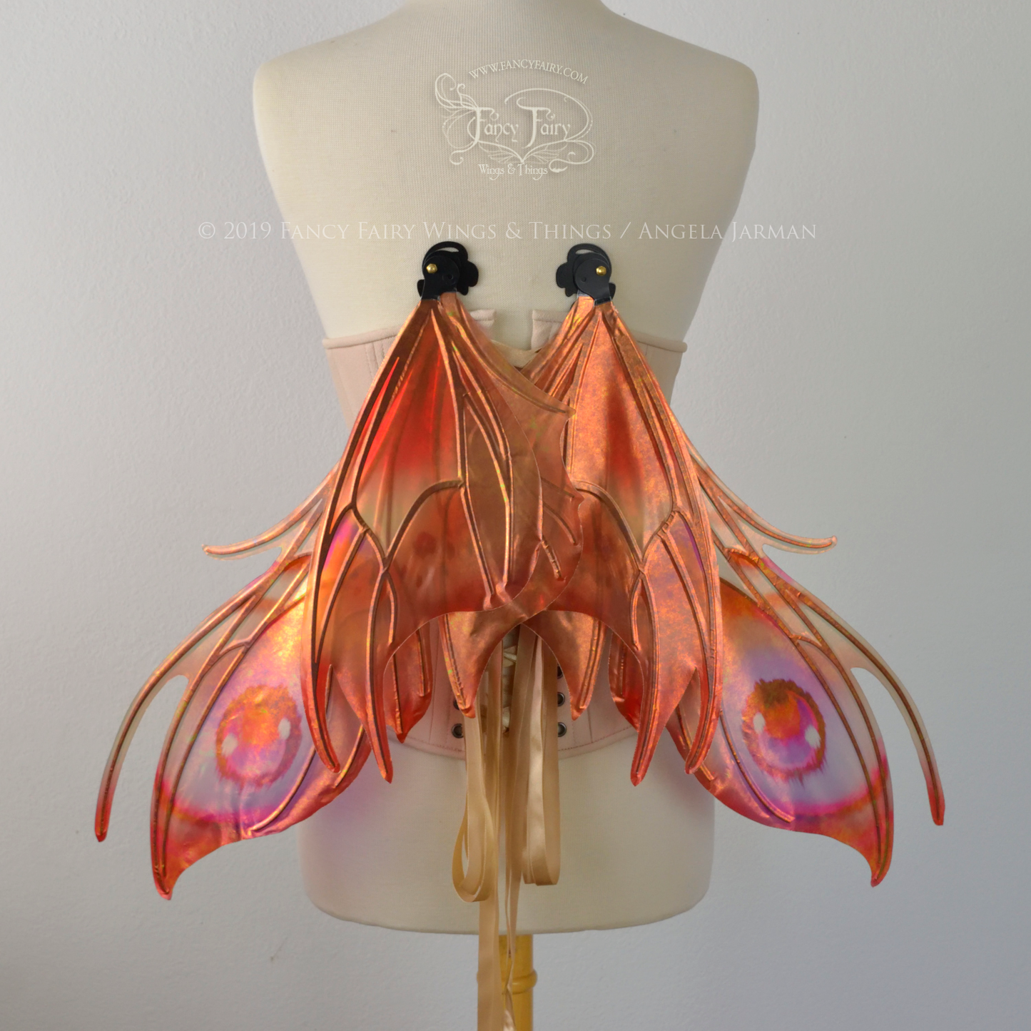 Nightshade Painted Iridescent Convertible Fairy Wings in "Autumn Fire Moth" with Black veins