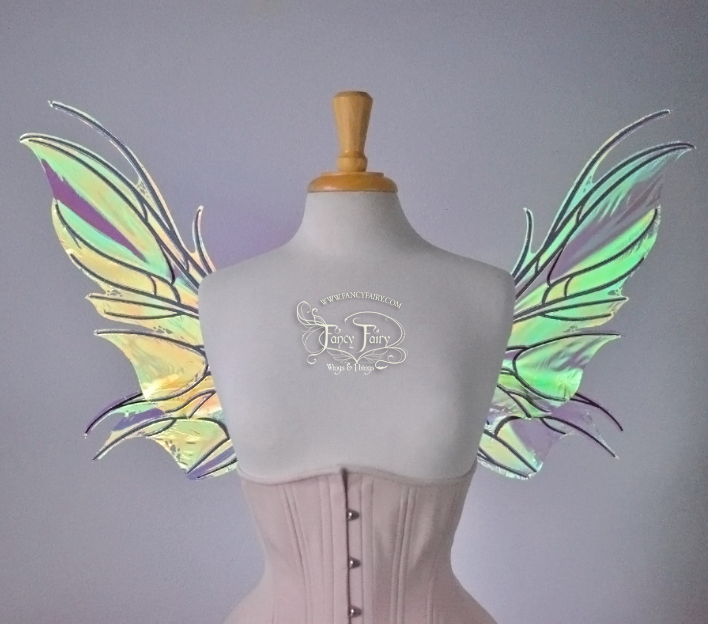 Nightshade Iridescent Convertible Fairy Wings in Clear Diamond Fire with Black veins