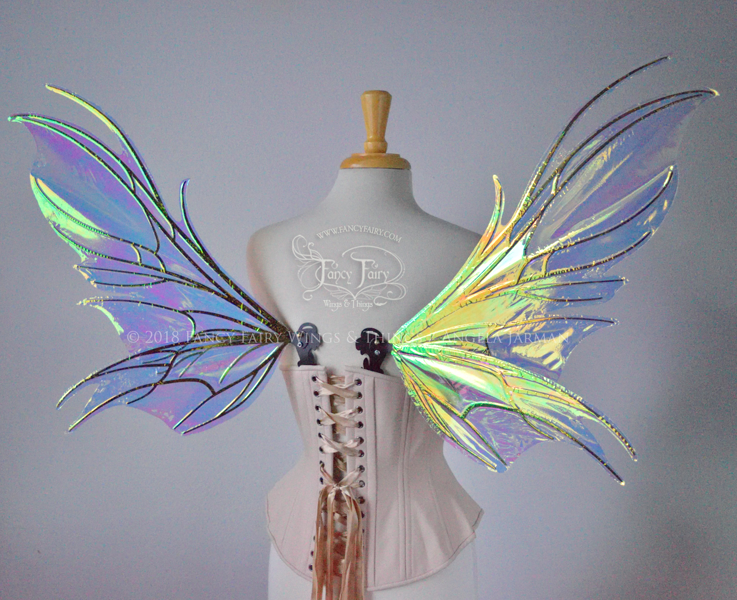 Nightshade Iridescent Convertible Fairy Wings in Clear Diamond Fire with Black veins