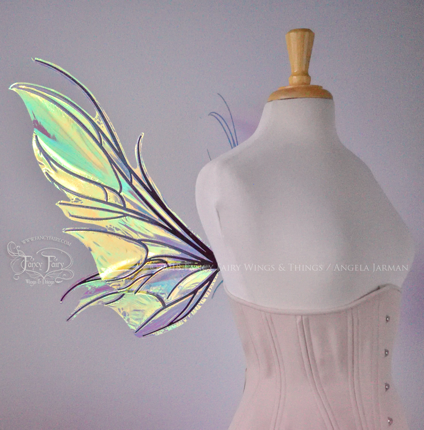 Nightshade Iridescent Convertible Fairy Wings in Clear Diamond Fire with Black veins