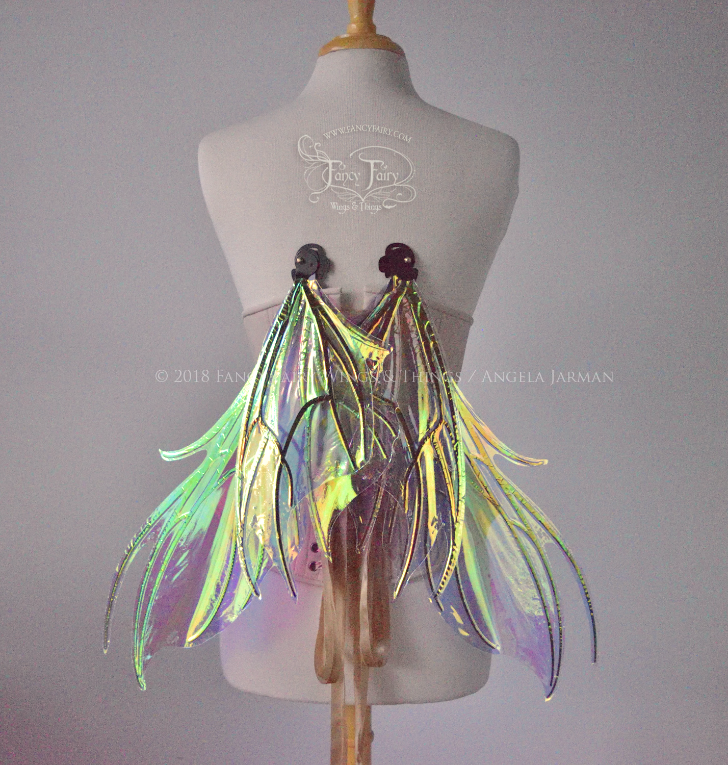 Nightshade Iridescent Convertible Fairy Wings in Clear Diamond Fire with Black veins