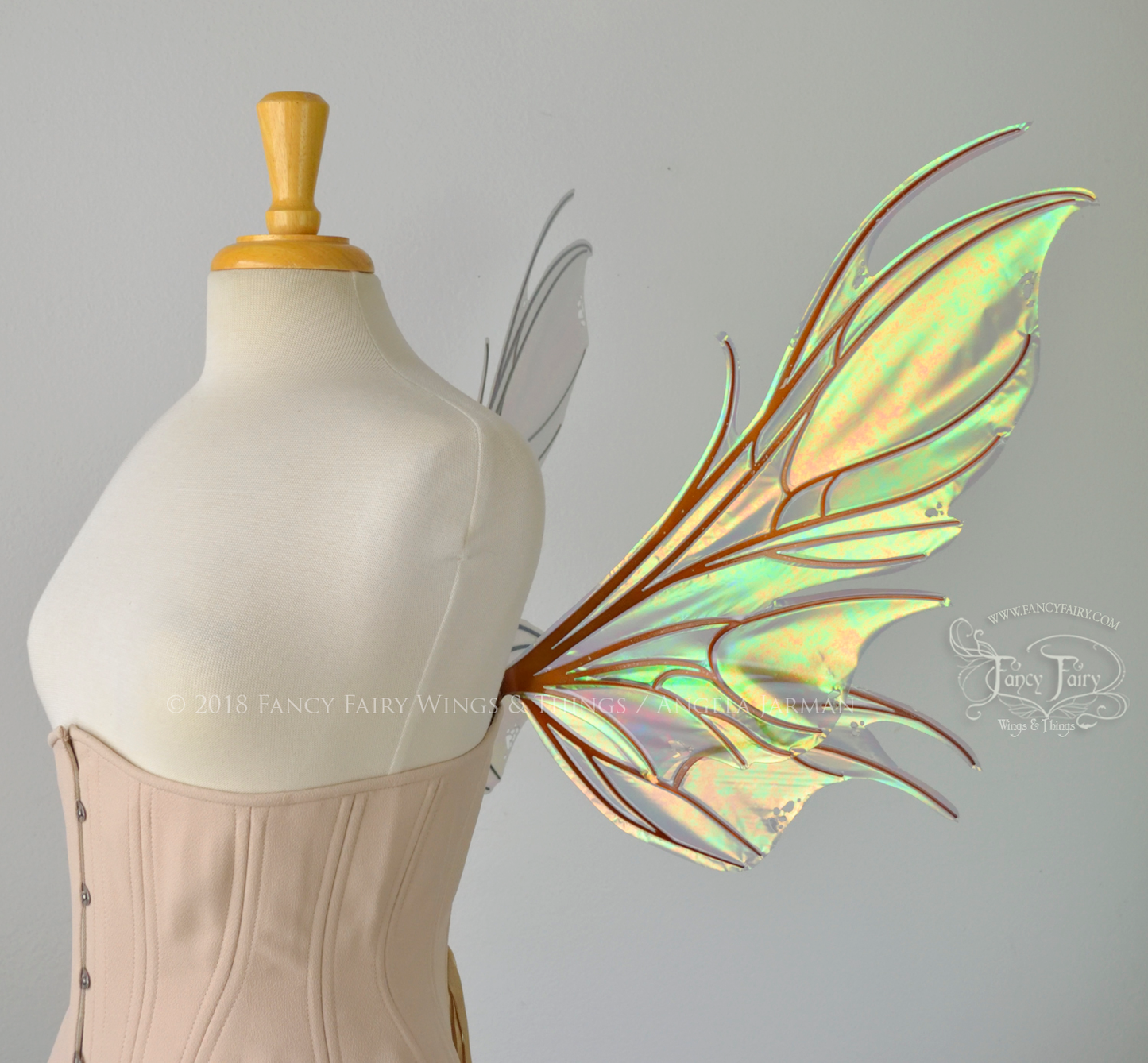 Nightshade Iridescent Convertible Fairy Wings in Patina Green with Copper veins