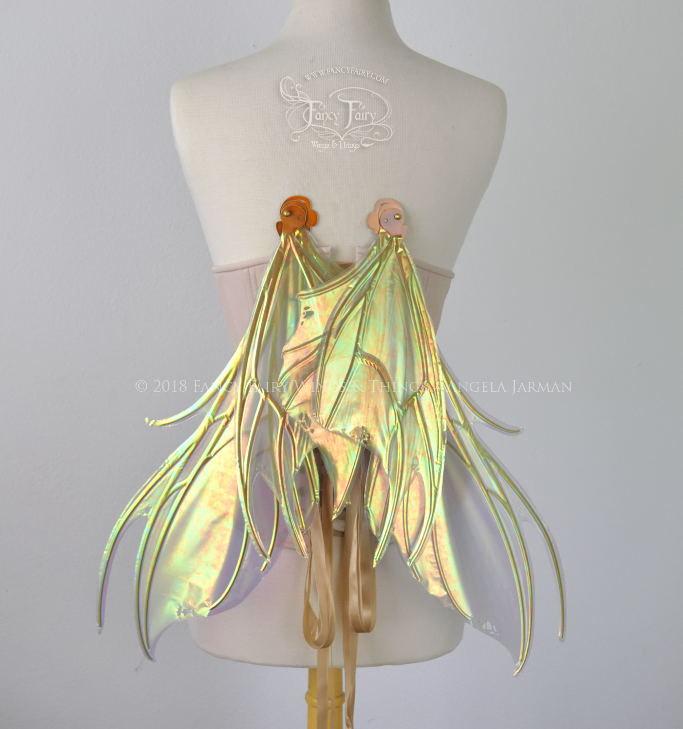 Nightshade Iridescent Convertible Fairy Wings in Patina Green with Copper veins