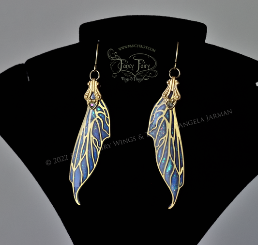 Colette Fairy Wing Necklace & Earrings set in Brass and Faux Opal