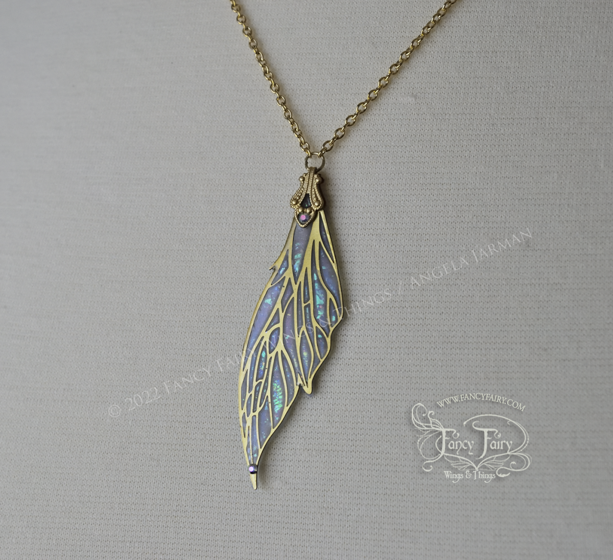 Colette Fairy Wing Necklace & Earrings set in Brass and Faux Opal