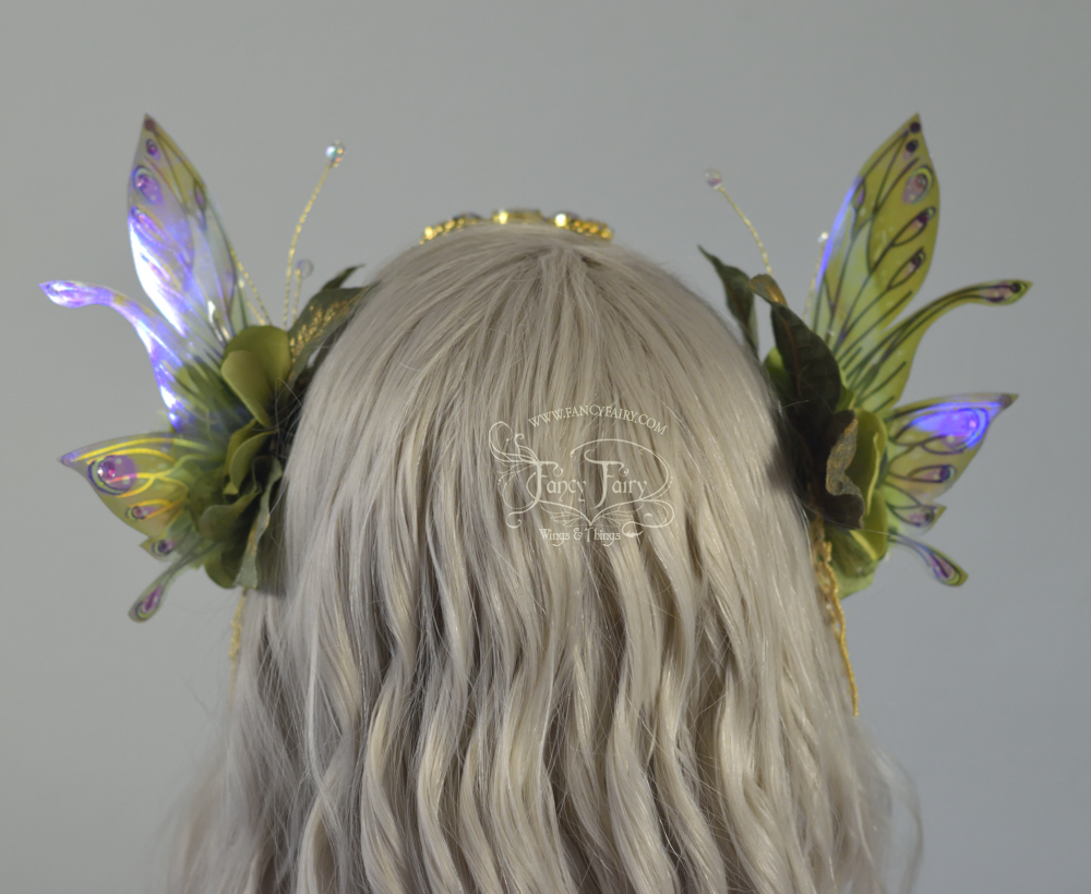 Pale Green & Gold Lace Fairy Flower Headdress with Salome wings