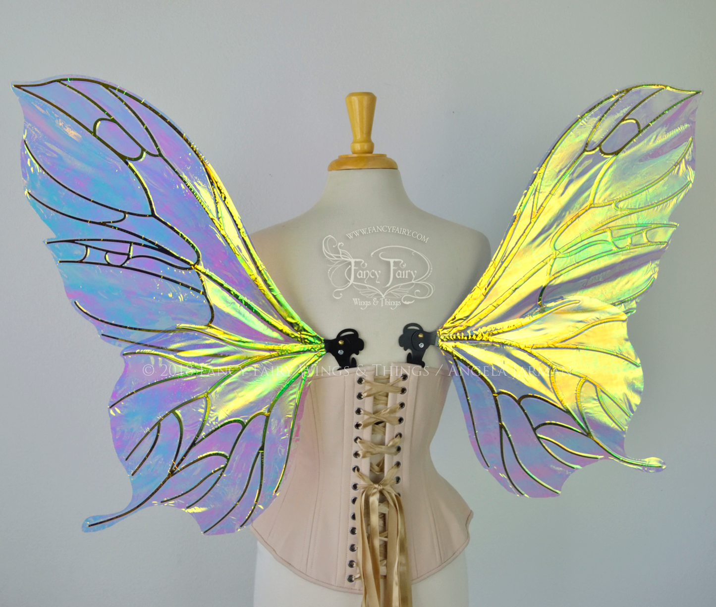 Pansy Iridescent Convertible Fairy Wings in Clear Diamond Fire with Black veins