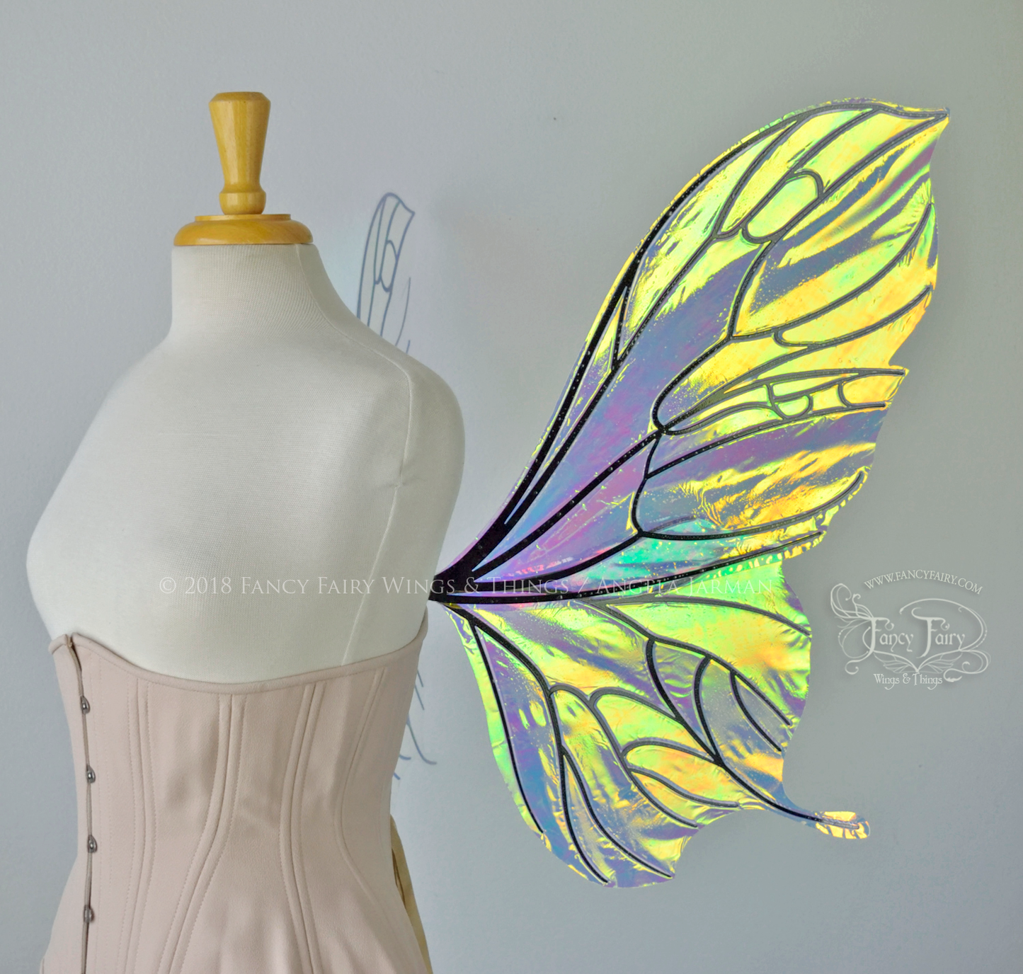 Pansy Iridescent Convertible Fairy Wings in Clear Diamond Fire with Black veins