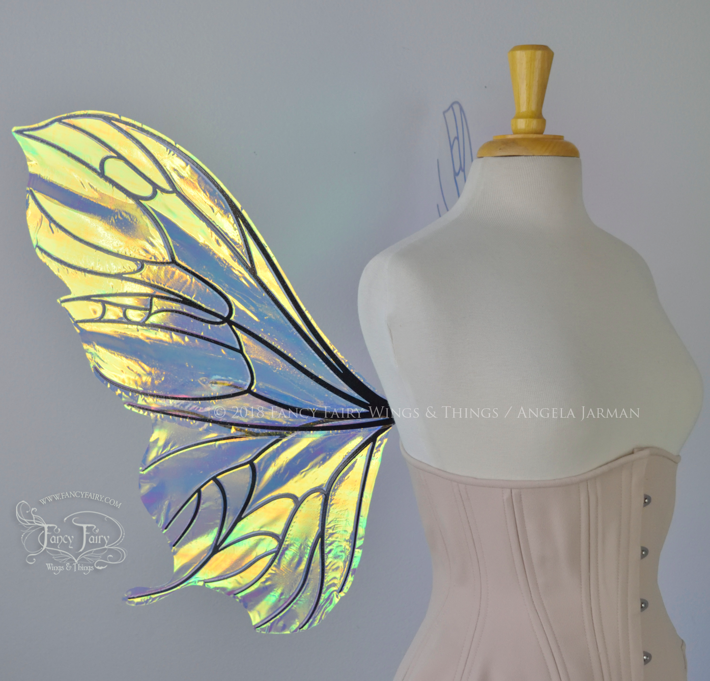 Pansy Iridescent Convertible Fairy Wings in Clear Diamond Fire with Black veins