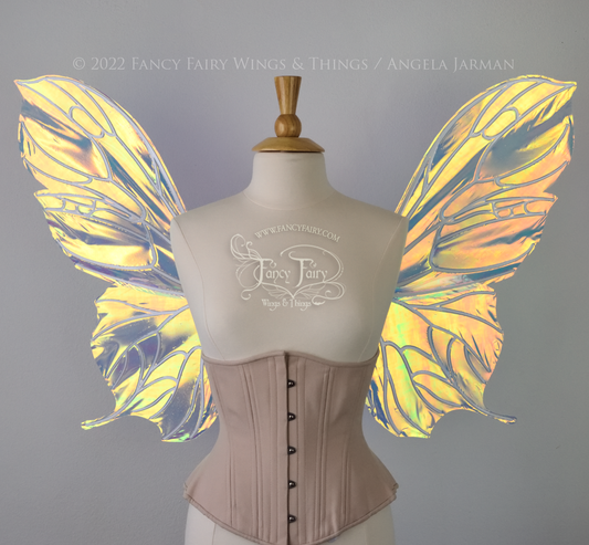 Pansy Iridescent Convertible Fairy Wings in Clear Diamond Fire with White veins