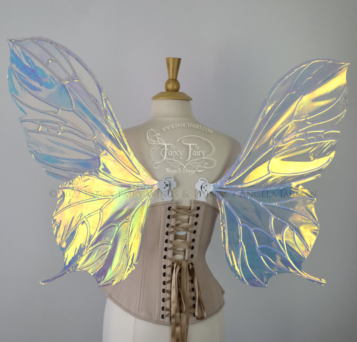 Pansy Iridescent Convertible Fairy Wings in Clear Diamond Fire with White veins