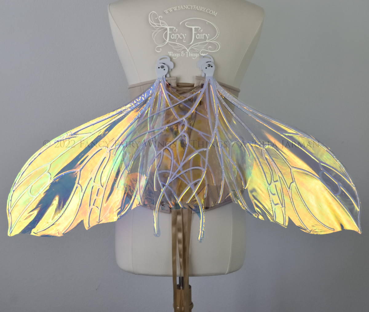 Pansy Iridescent Convertible Fairy Wings in Clear Diamond Fire with White veins