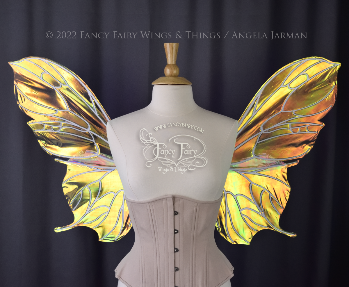 Pansy Iridescent Convertible Fairy Wings in Clear Diamond Fire with White veins