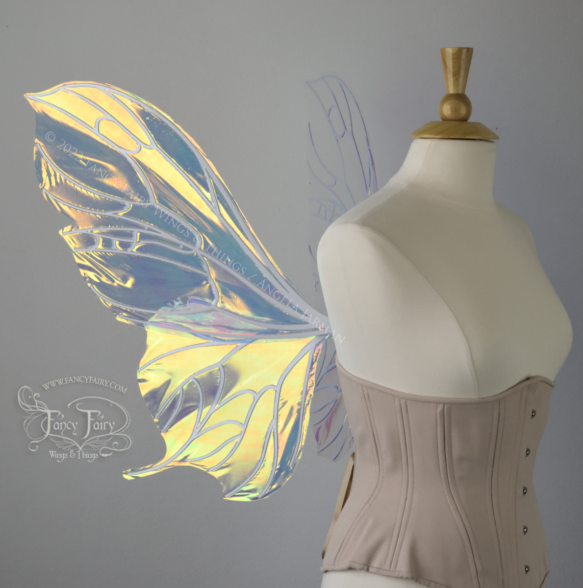 Pansy Iridescent Convertible Fairy Wings in Clear Diamond Fire with White veins