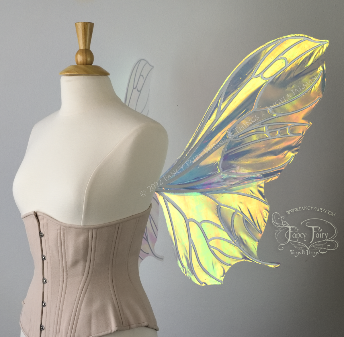 Pansy Iridescent Convertible Fairy Wings in Clear Diamond Fire with White veins