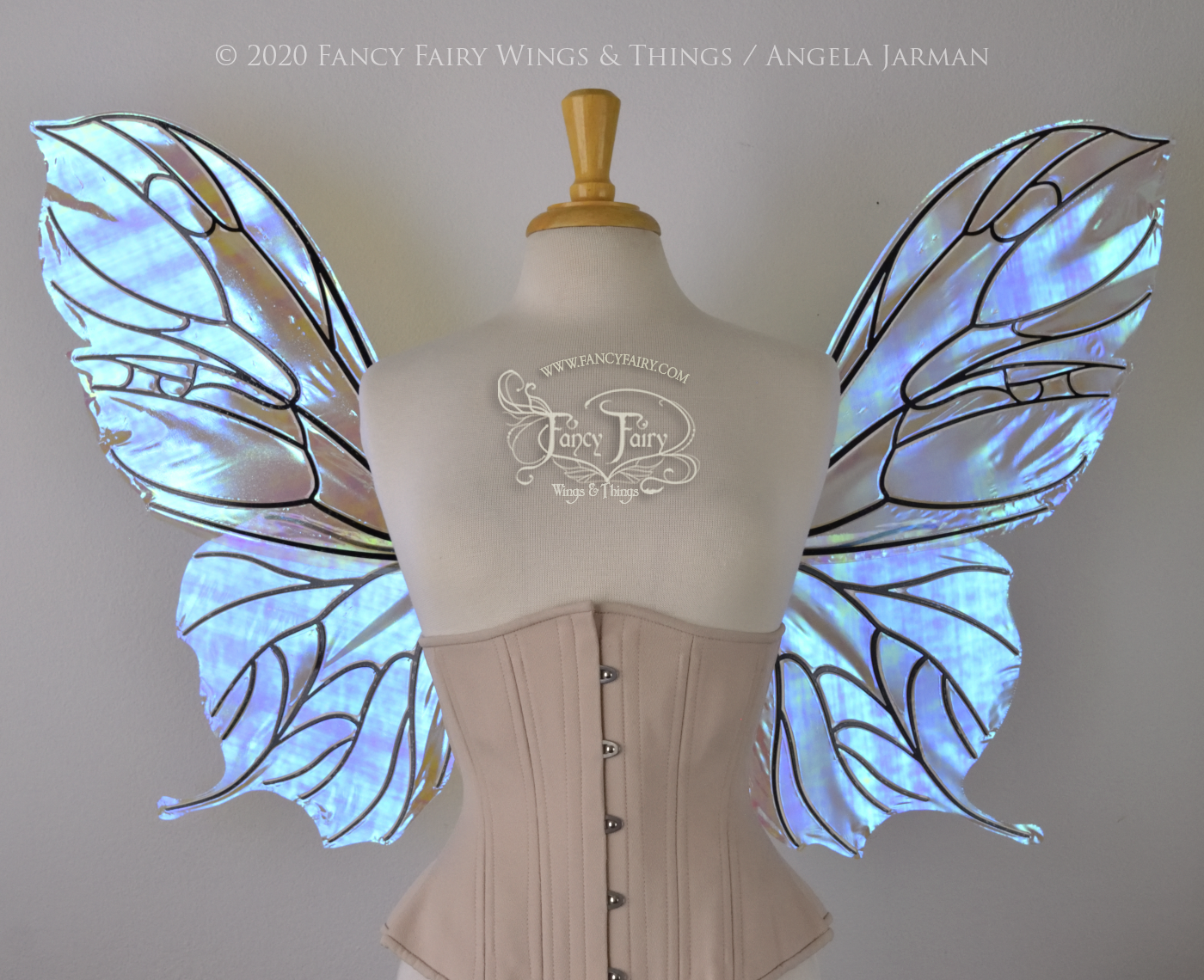 Pansy Iridescent Convertible Fairy Wings in Clear Opal with Black veins