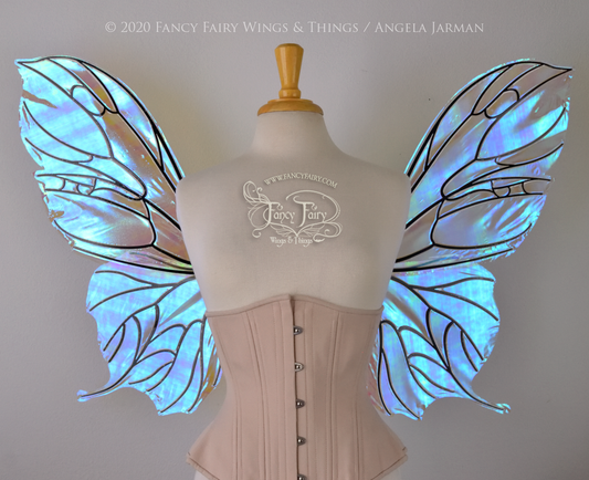 Pansy Iridescent Convertible Fairy Wings in Clear Opal with Black veins