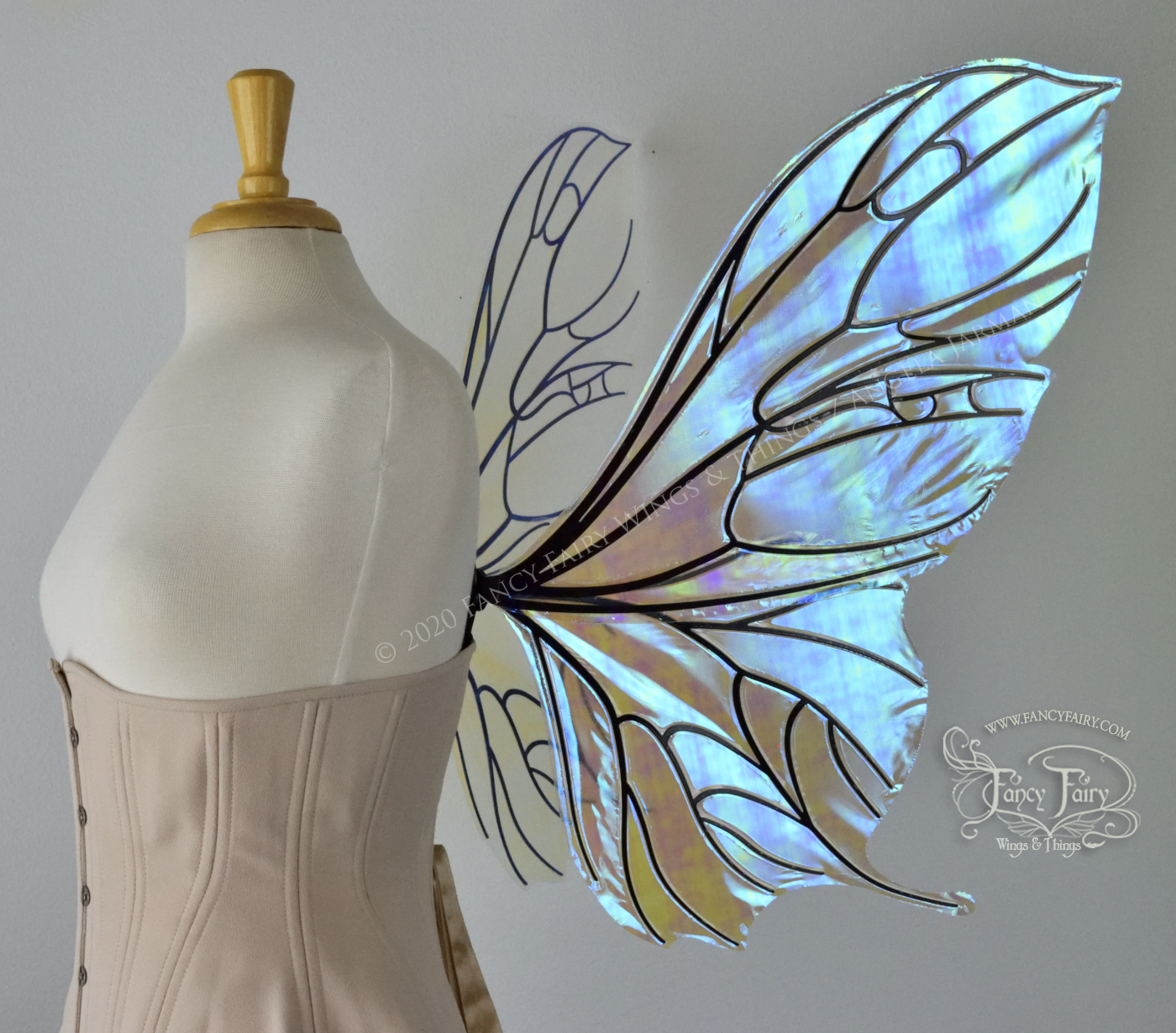 Pansy Iridescent Convertible Fairy Wings in Clear Opal with Black veins