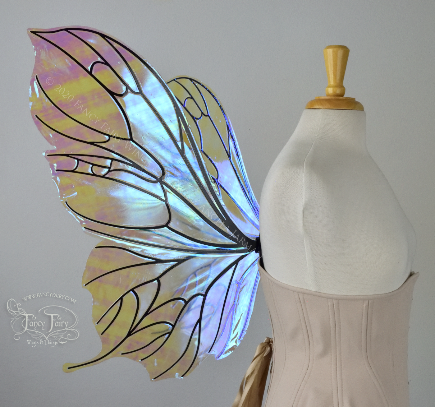 Pansy Iridescent Convertible Fairy Wings in Clear Opal with Black veins