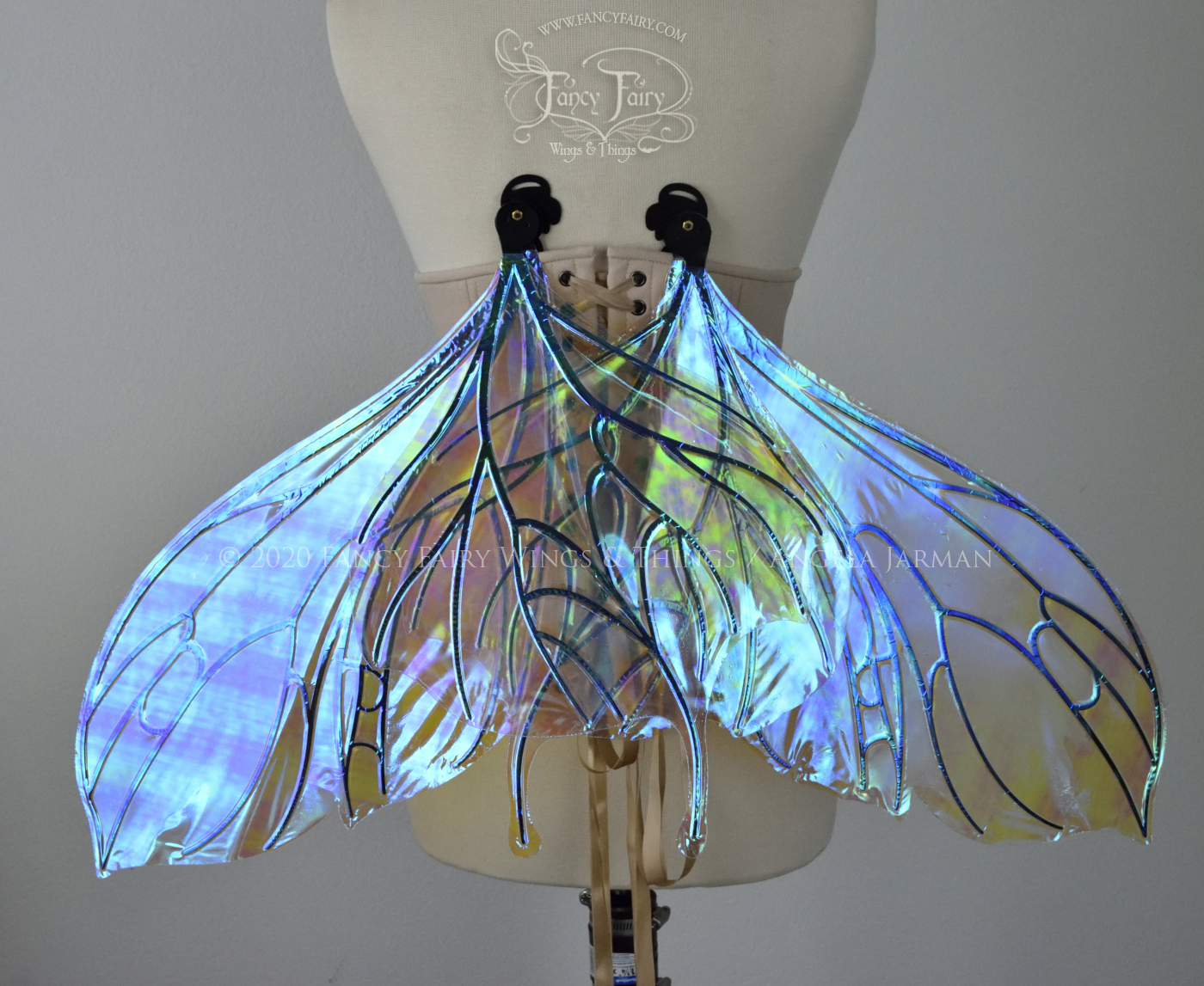 Pansy Iridescent Convertible Fairy Wings in Clear Opal with Black veins