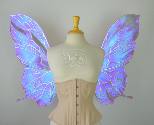 Pansy "Opal Moth" Iridescent Convertible Fairy Wings with Silver Chrome veins