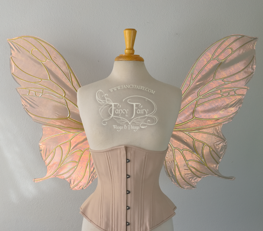 Pansy Iridescent Convertible Fairy Wings in Rose Gold with Candy Gold veins