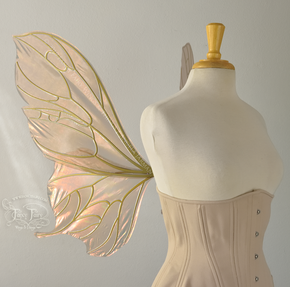 Pansy Iridescent Convertible Fairy Wings in Rose Gold with Candy Gold veins