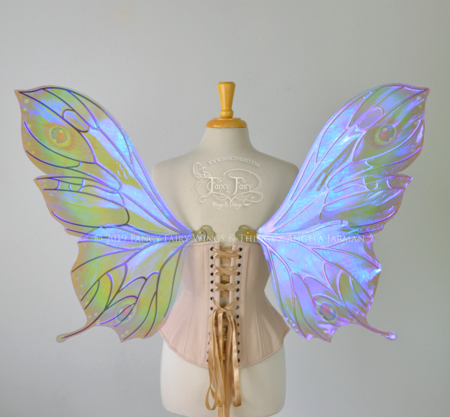 Pansy "Ultraviolet Rainbow Moth" Iridescent Convertible Fairy Wings with Candy Coat gold veins