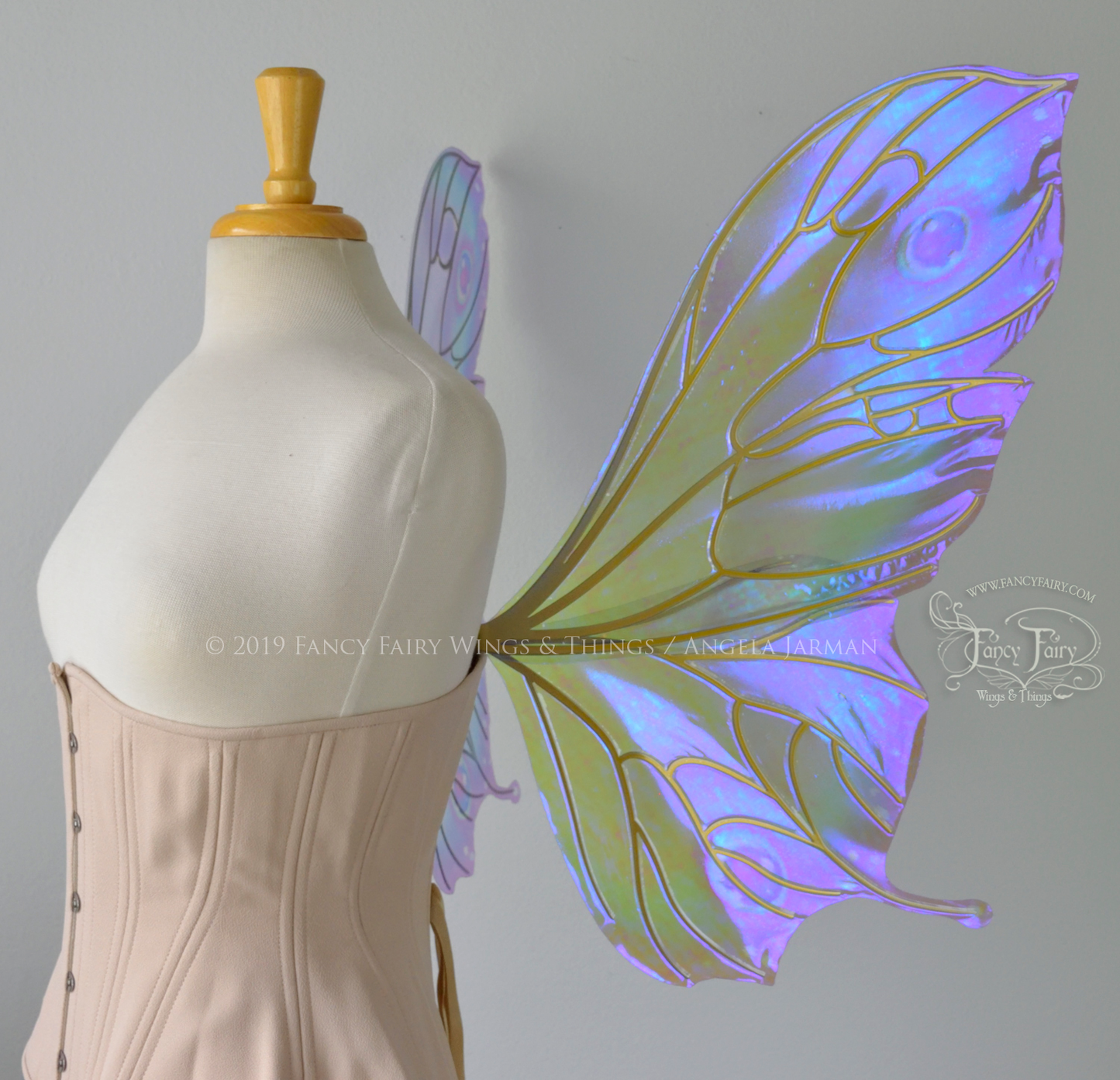 Pansy "Ultraviolet Rainbow Moth" Iridescent Convertible Fairy Wings with Candy Coat gold veins