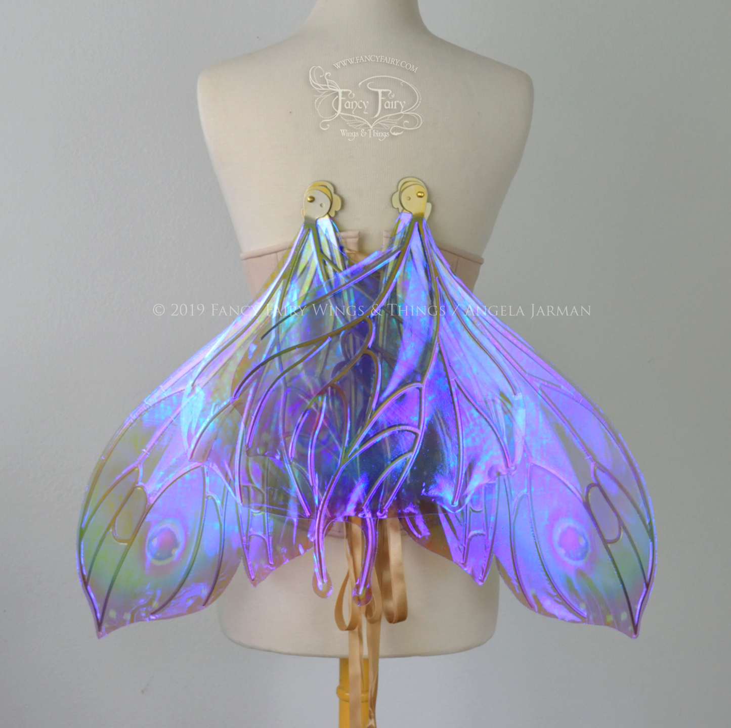 Pansy "Ultraviolet Rainbow Moth" Iridescent Convertible Fairy Wings with Candy Coat gold veins