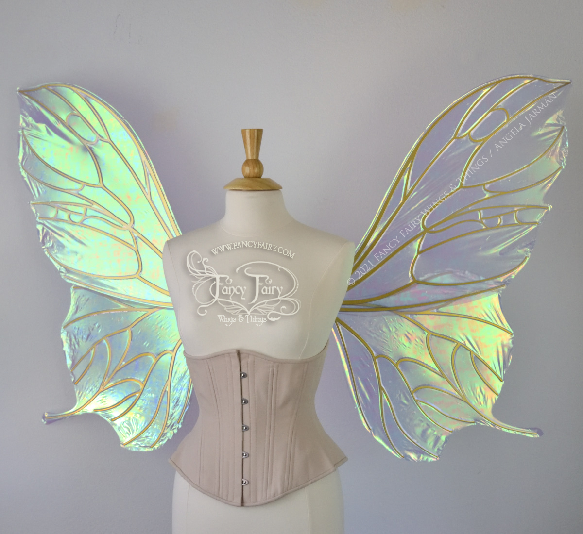 Extra Large Pansy Iridescent Convertible Fairy Wings in Baby Blue with Gold veins