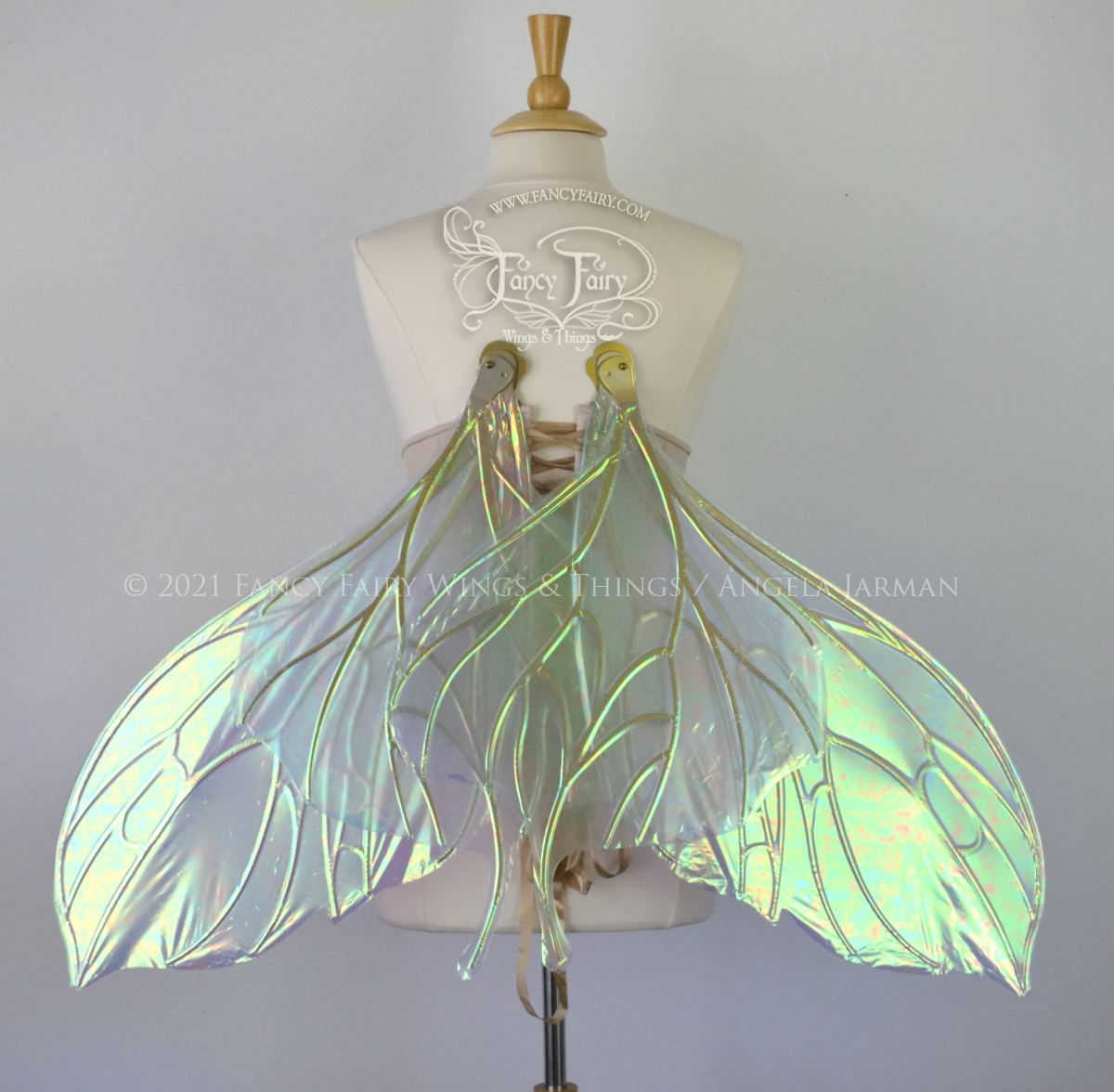 Extra Large Pansy Iridescent Convertible Fairy Wings in Baby Blue with Gold veins
