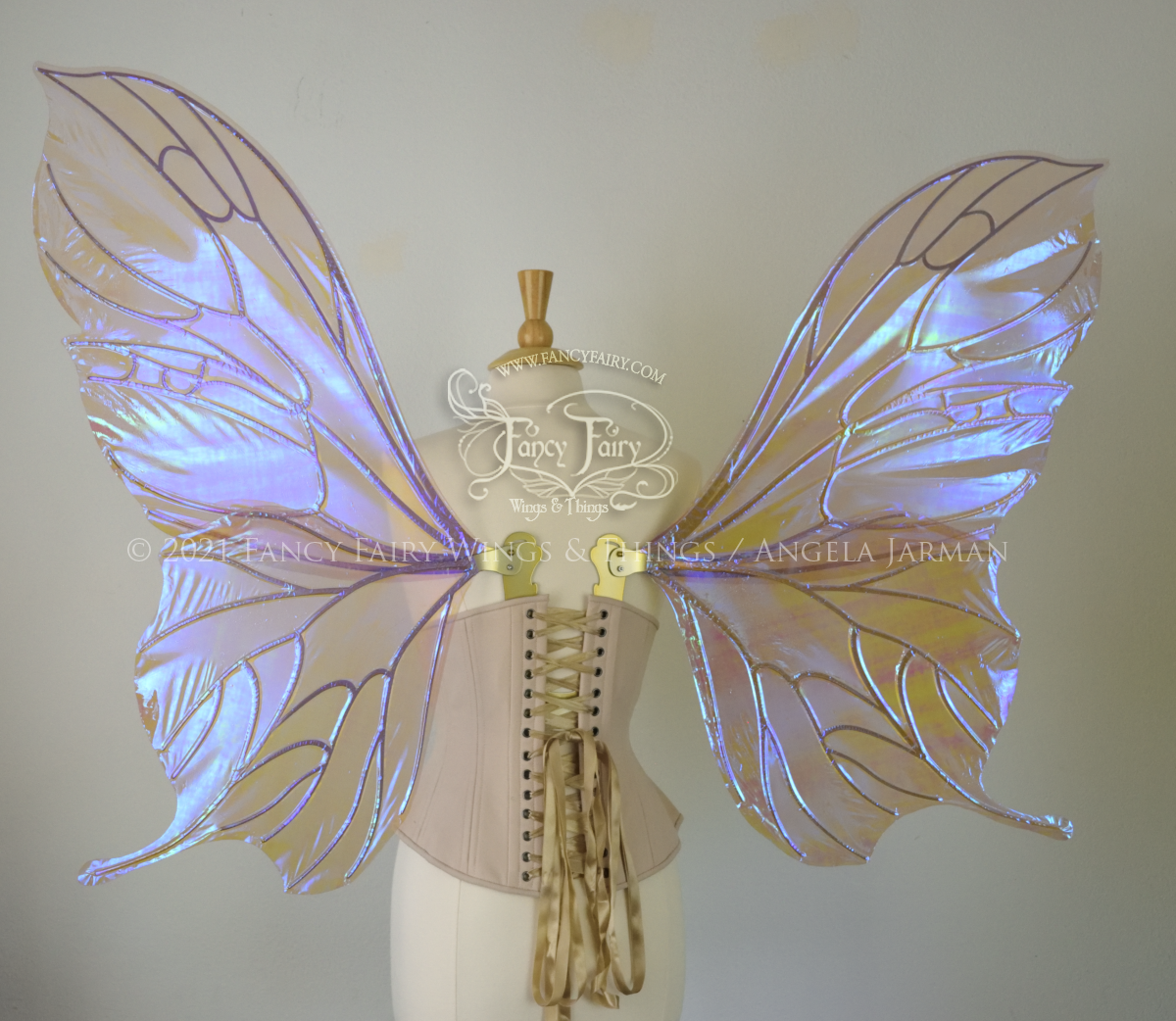 Extra Large Pansy Iridescent Convertible Fairy Wings in Lilac with Gold veins