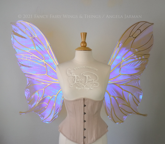 Extra Large Pansy Iridescent Convertible Fairy Wings in Lilac with Gold veins