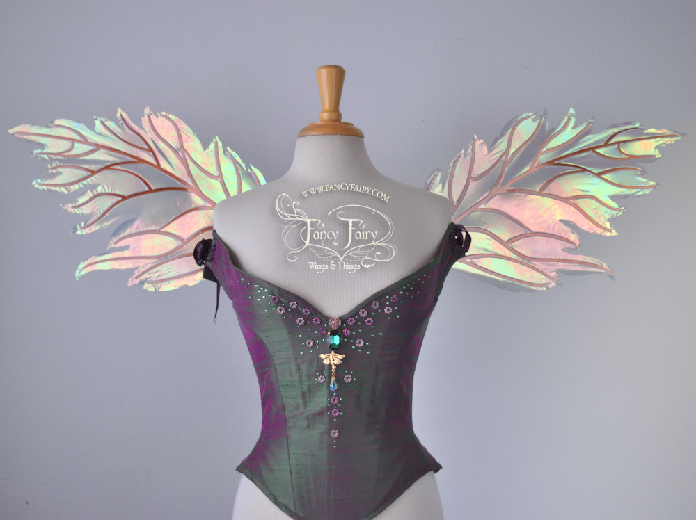 Rowan Iridescent Fairy Wings in Patina Green with Copper veins