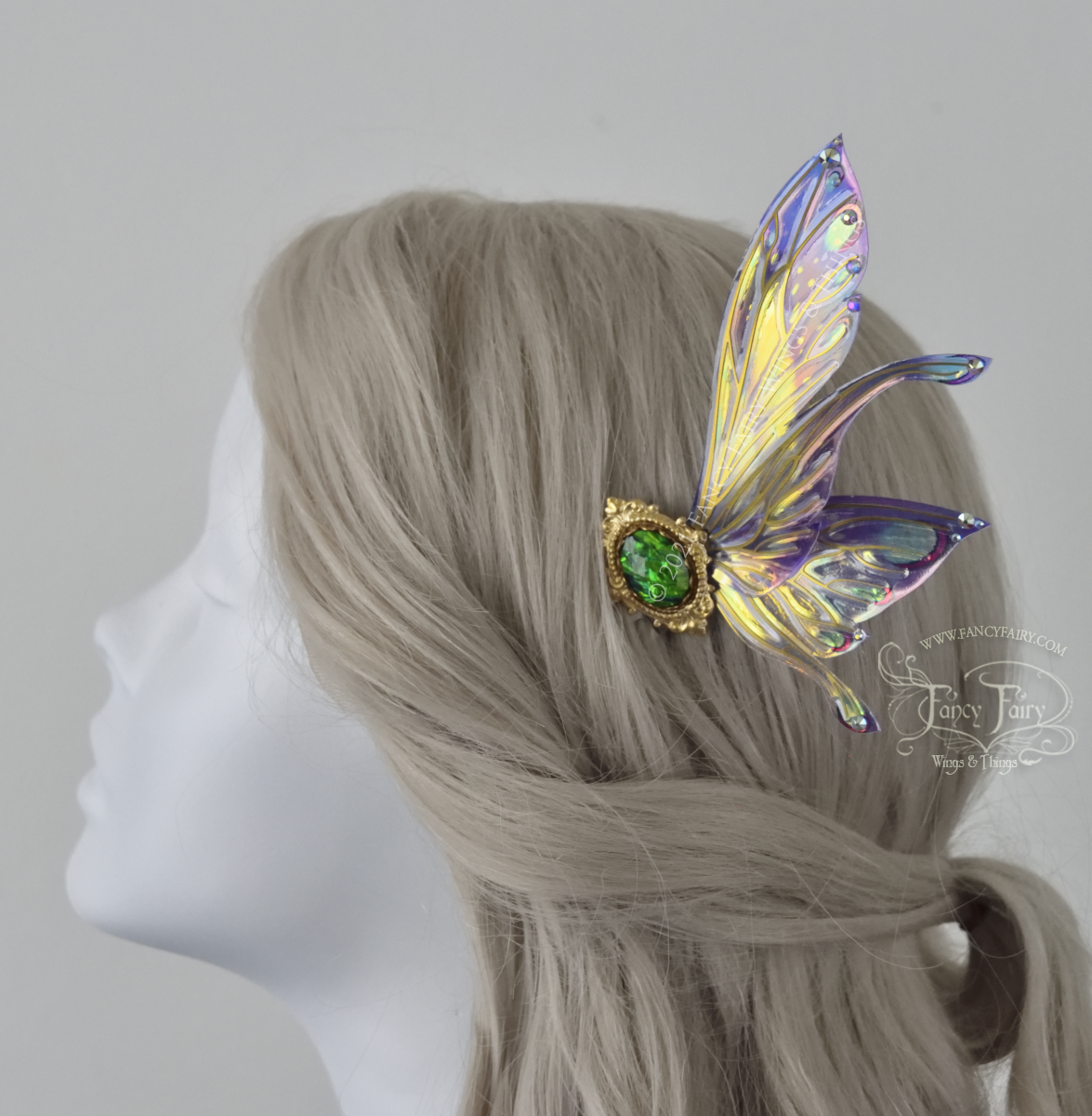 Salome 3 and 3/4 inch Amethyst Fairy Wing Hair Combs with Brass Veins