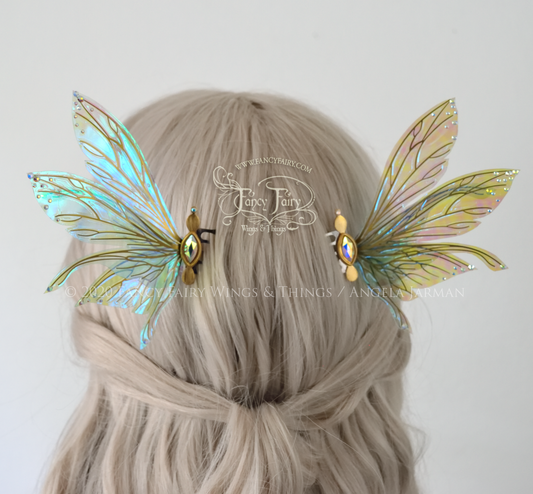 Salome 3 and 3/4 inch Aquamarine Fairy Wing Hair Combs with Silver Veins