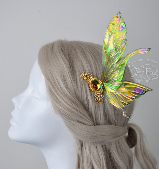 Salome 5 inch Emerald Fairy Wing Hair Combs with Brass Veins