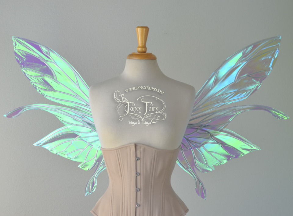 Salome Iridescent Fairy Wings in Aquamarine with Chrome Veins